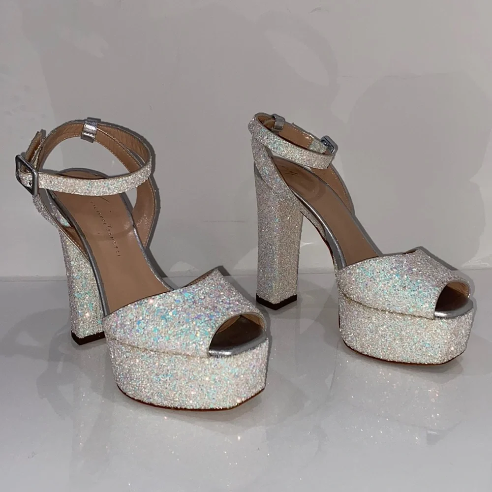 Giuseppe Zanotti Iridescent Glitter Platform Sandals